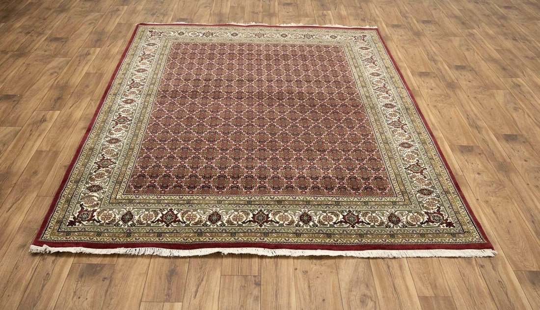 Red Floral Geometric 7X8 Tabriz Fish Mahi Oriental Rug - 12