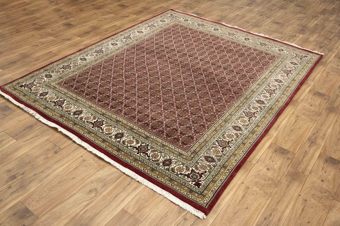 Red Floral Geometric 7X8 Tabriz Fish Mahi Oriental Rug - 13