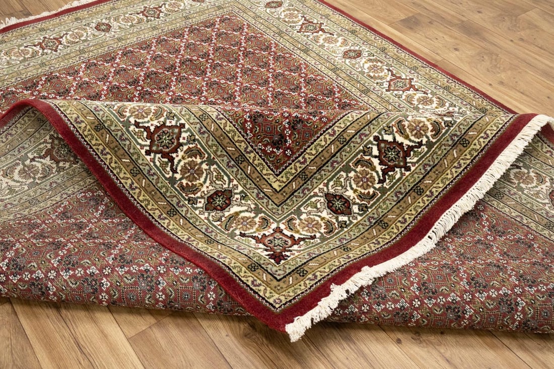 Red Floral Geometric 7X8 Tabriz Fish Mahi Oriental Rug - 14