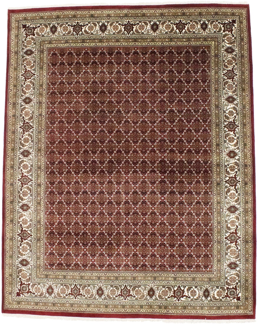 Red Floral Geometric 7X8 Tabriz Fish Mahi Oriental Rug: Title: Red Floral Geometric 7X8 Tabriz Fish Mahi Oriental Rug Description:Handmade 7X8 red oriental rug made with vegetable dyes (fine wool pile and cotton foundation), superior knot count, and