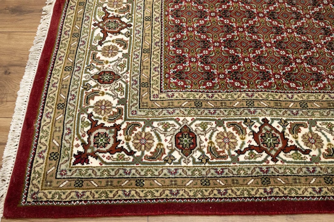 Red Floral Geometric 7X8 Tabriz Fish Mahi Oriental Rug - 8