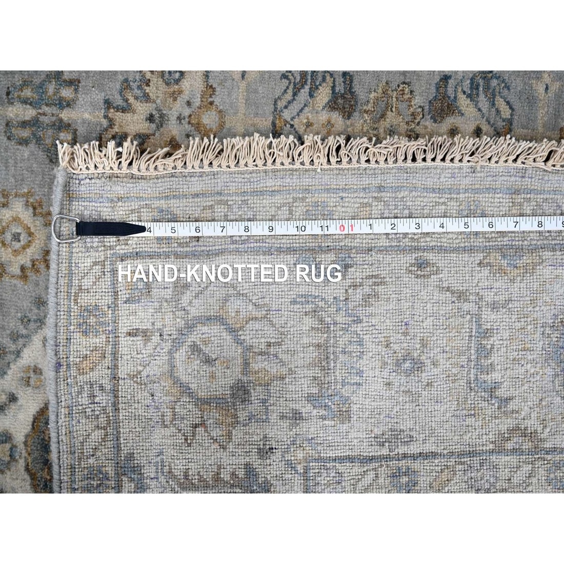 Blue Gray Wool Karjihooz Geometric Hand Knotted Square Rug - 8
