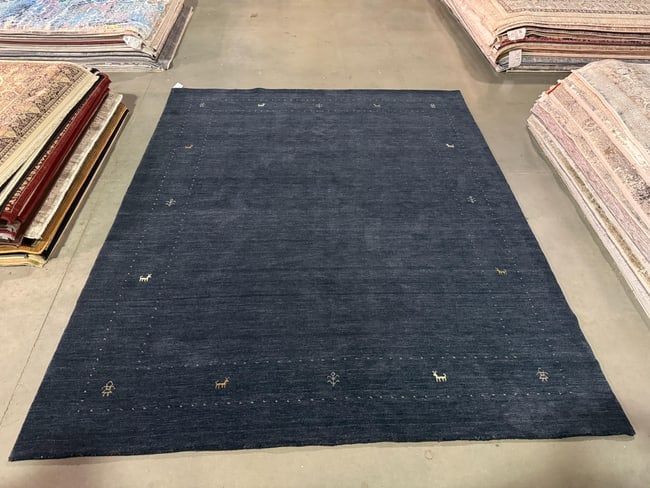 Magnificent Gabbeh Rug 8.1x10: Title:Magnificent Gabbeh Rug 8.1x10 Description:Decorative Fine weave Gabbeh rug, 100% natural Veggie Dye wool pile in Denim Blue color. Hand Knotted in India,8.1x10 Reserve: $1,100.00 Shipping: Domes