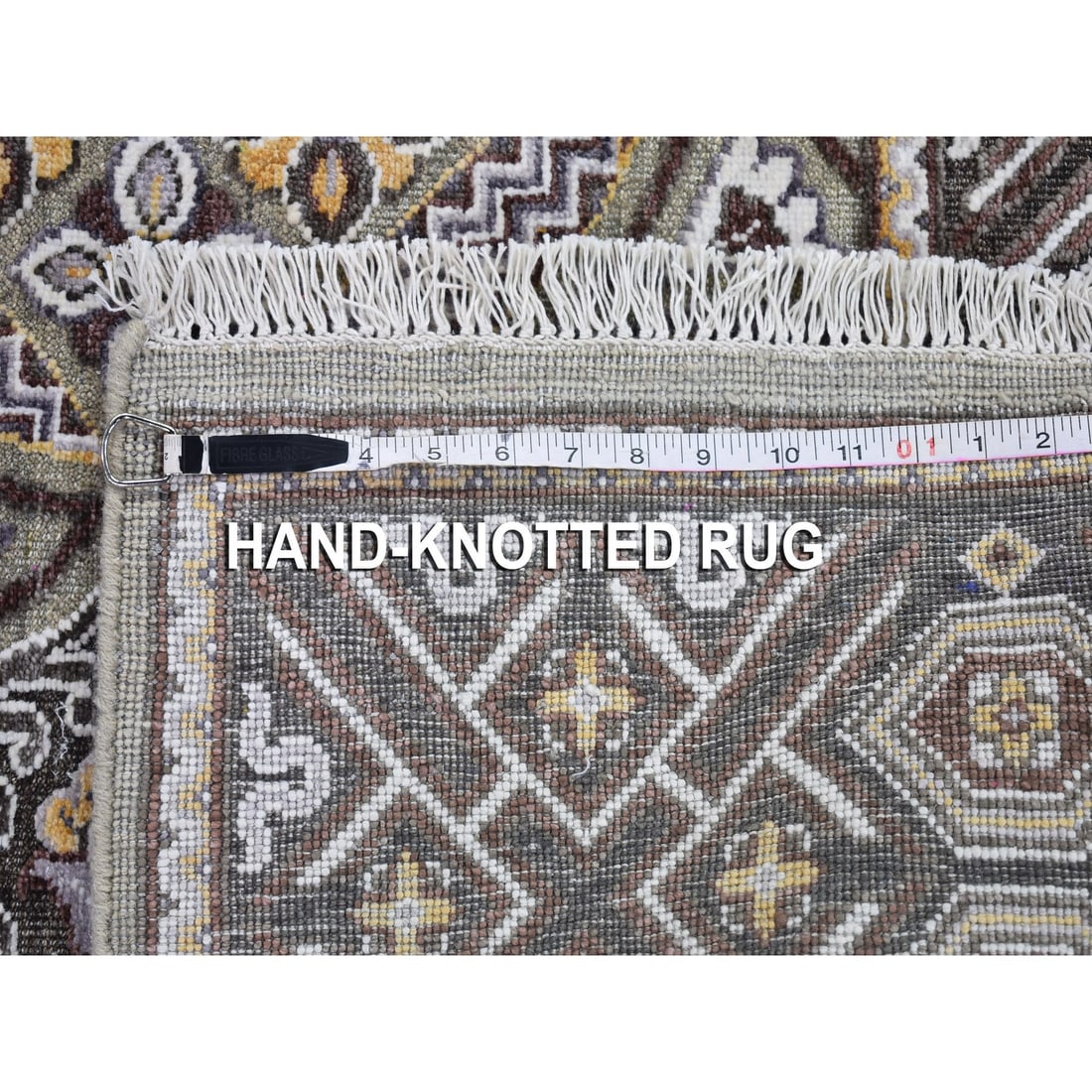 Wool & Silk Mughal Inspired Medallions Design Hand Knotted Brown Rug - 11