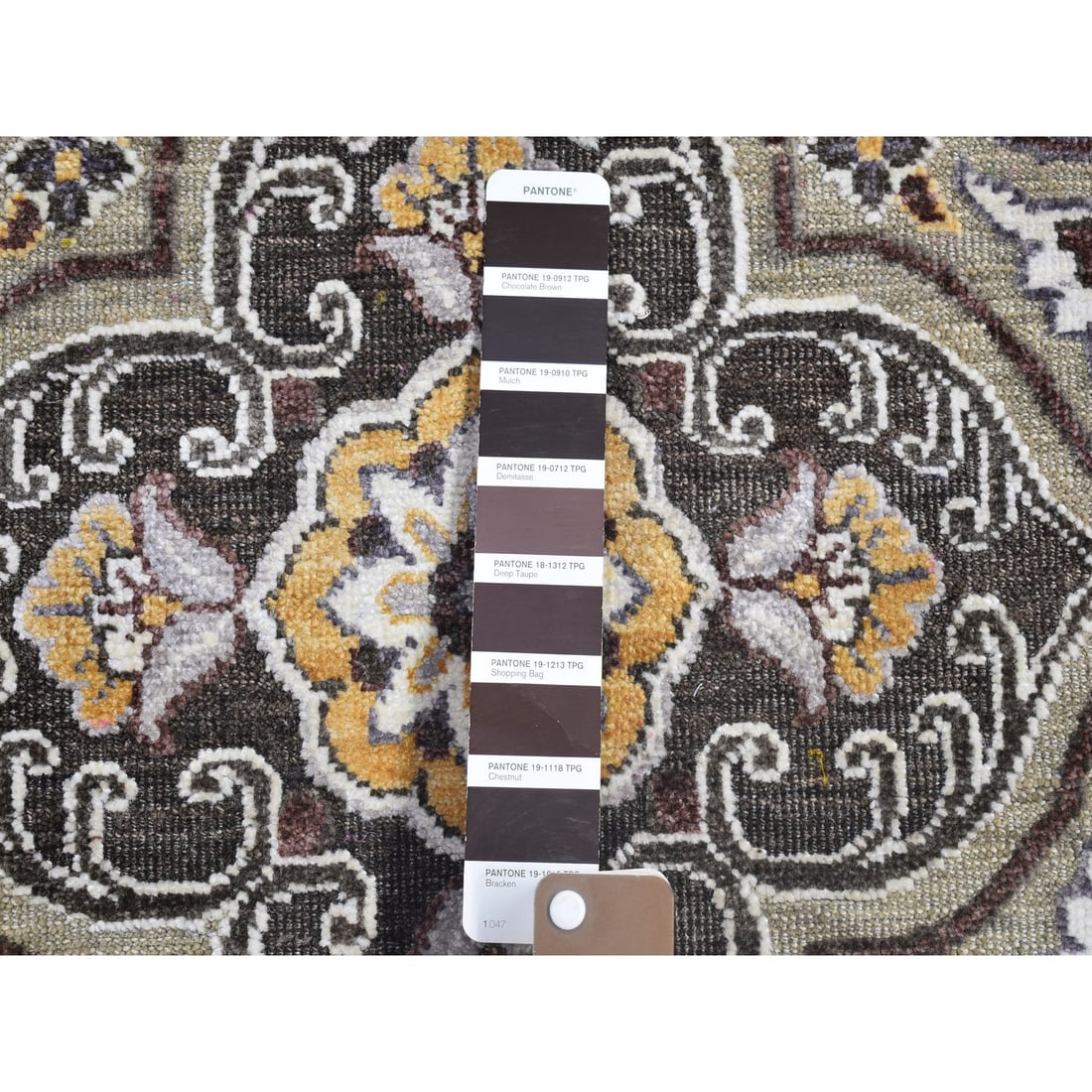 Wool & Silk Mughal Inspired Medallions Design Hand Knotted Brown Rug - 7