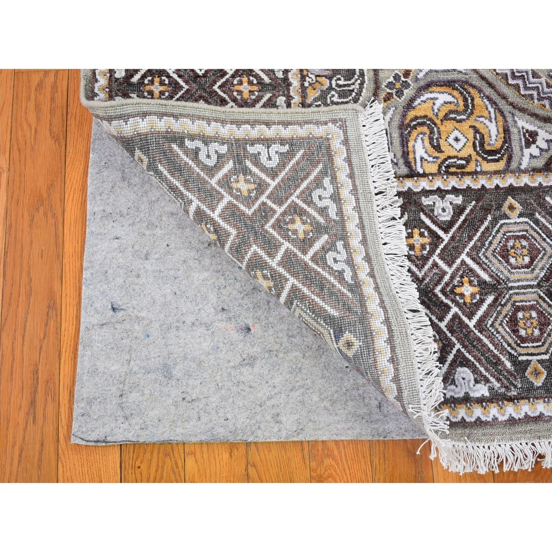 Wool & Silk Mughal Inspired Medallions Design Hand Knotted Brown Rug - 8
