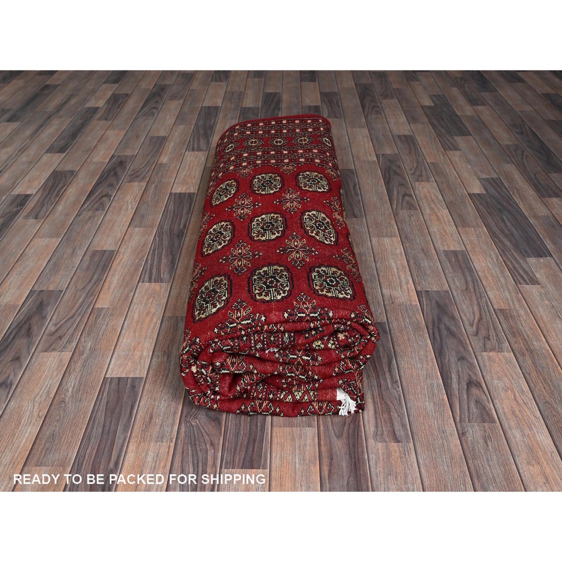 Red Princess Bokara Tribal Medallions Design Hand Knotted Wool Rug - 9