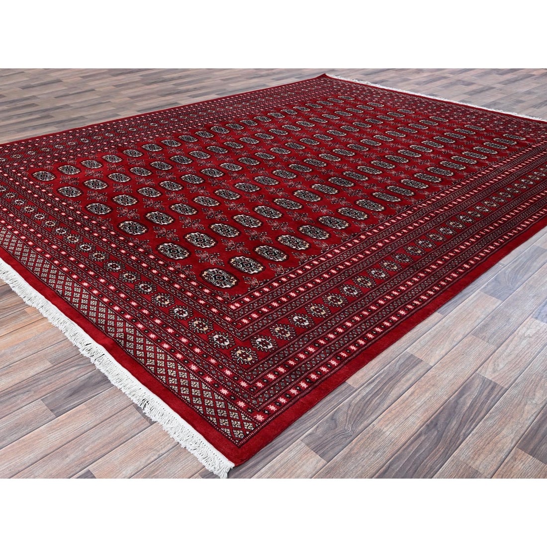 Red Princess Bokara Tribal Medallions Design Hand Knotted Wool Rug - 3