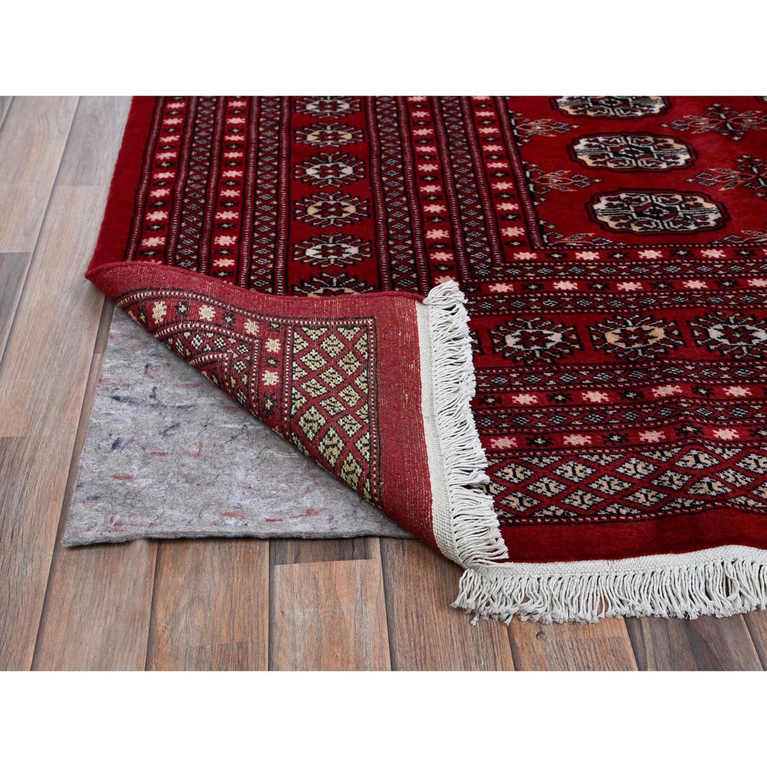 Red Princess Bokara Tribal Medallions Design Hand Knotted Wool Rug - 4