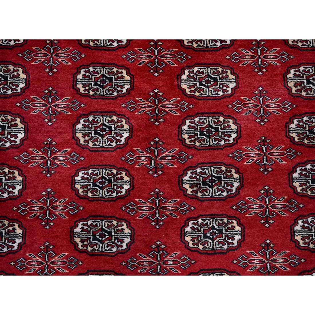 Red Princess Bokara Tribal Medallions Design Hand Knotted Wool Rug - 8