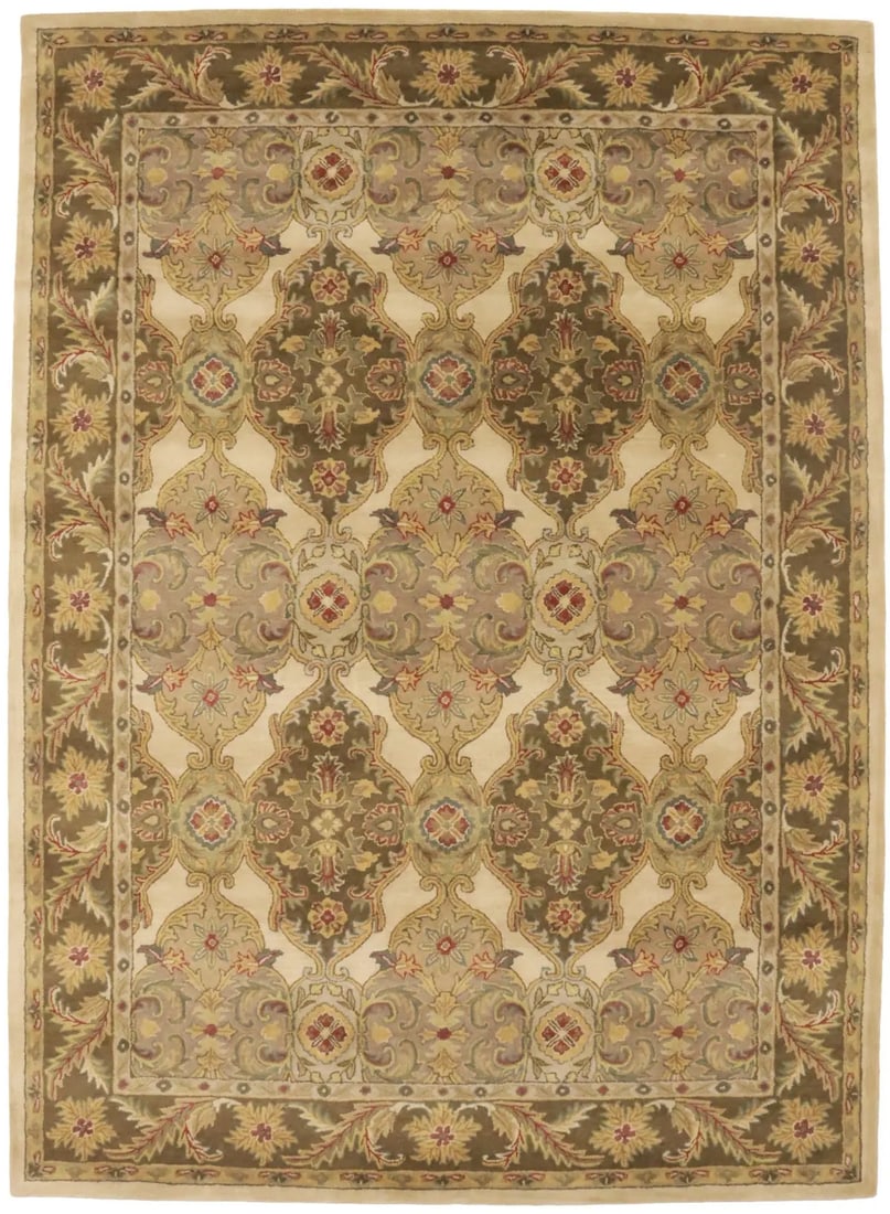Cream Floral Modern 8X11 Oriental Hand-Tufted Rug: Title: Cream Floral Modern 8X11 Oriental Hand-Tufted Rug Description:Hand-Tufted 8X11 cream Oriental rug made with vegetable dyes (fine wool pile and cotton foundation), exceptional knot count, and ap