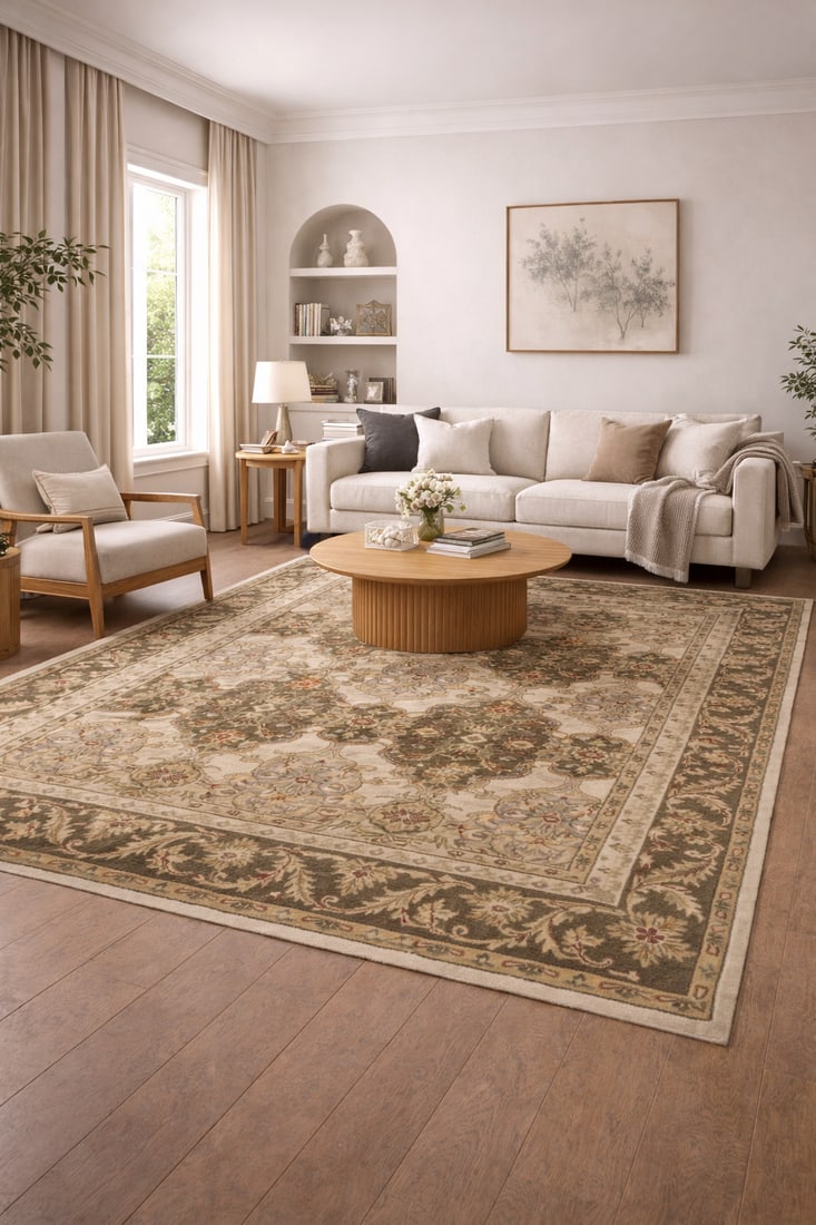 Cream Floral Modern 8X11 Oriental Hand-Tufted Rug - 2