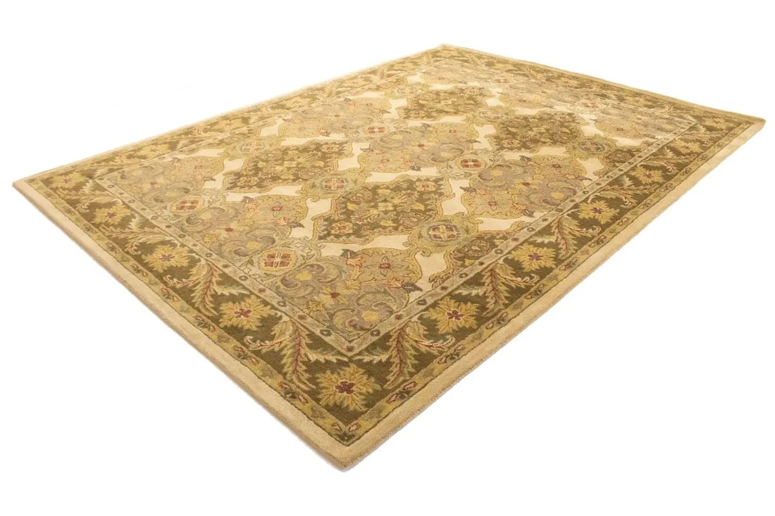 Cream Floral Modern 8X11 Oriental Hand-Tufted Rug - 5