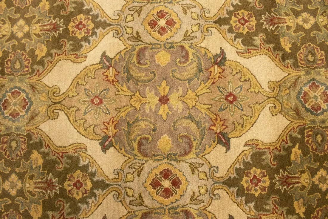 Cream Floral Modern 8X11 Oriental Hand-Tufted Rug - 8