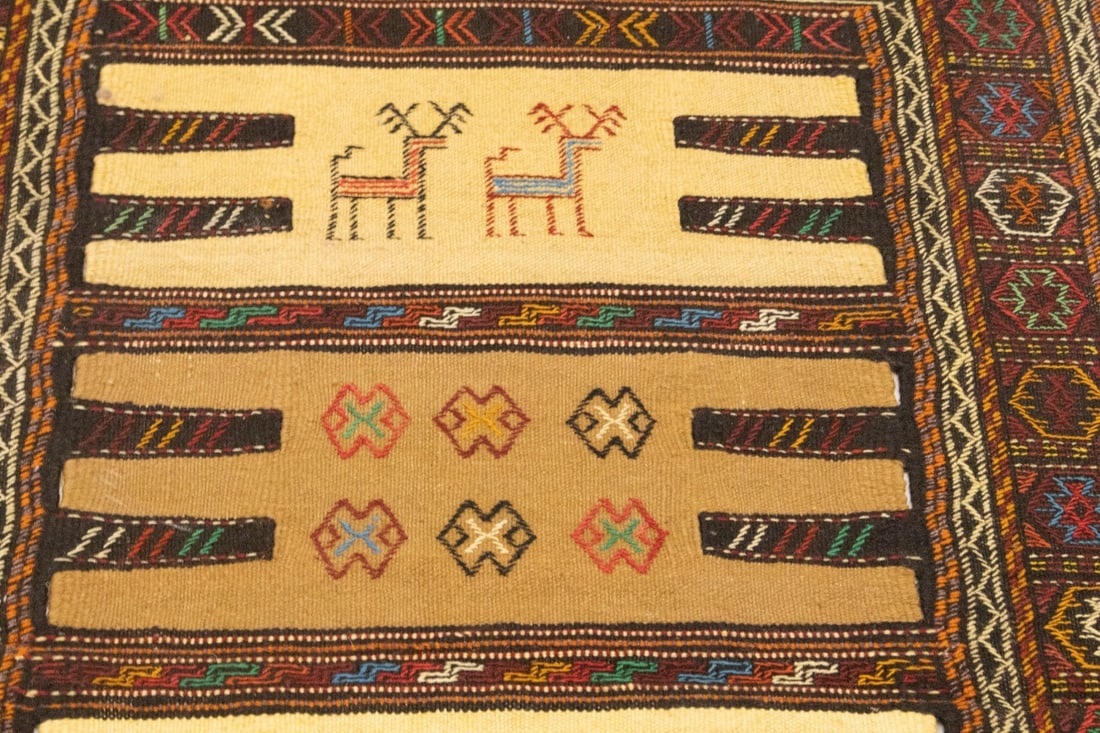 Beige Cream Tribal 3X5'7 Sumak Herati Persian Rug - 12