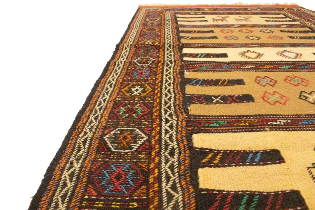 Beige Cream Tribal 3X5'7 Sumak Herati Persian Rug - 16