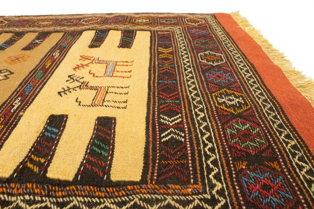 Beige Cream Tribal 3X5'7 Sumak Herati Persian Rug - 17