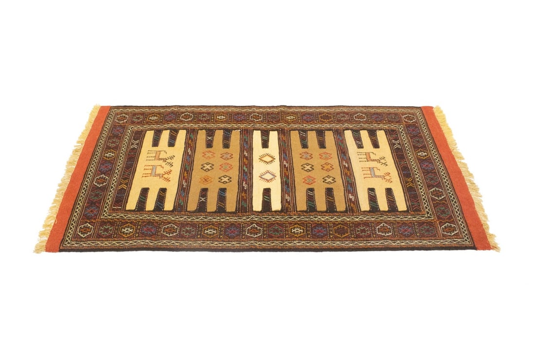 Beige Cream Tribal 3X5'7 Sumak Herati Persian Rug - 5