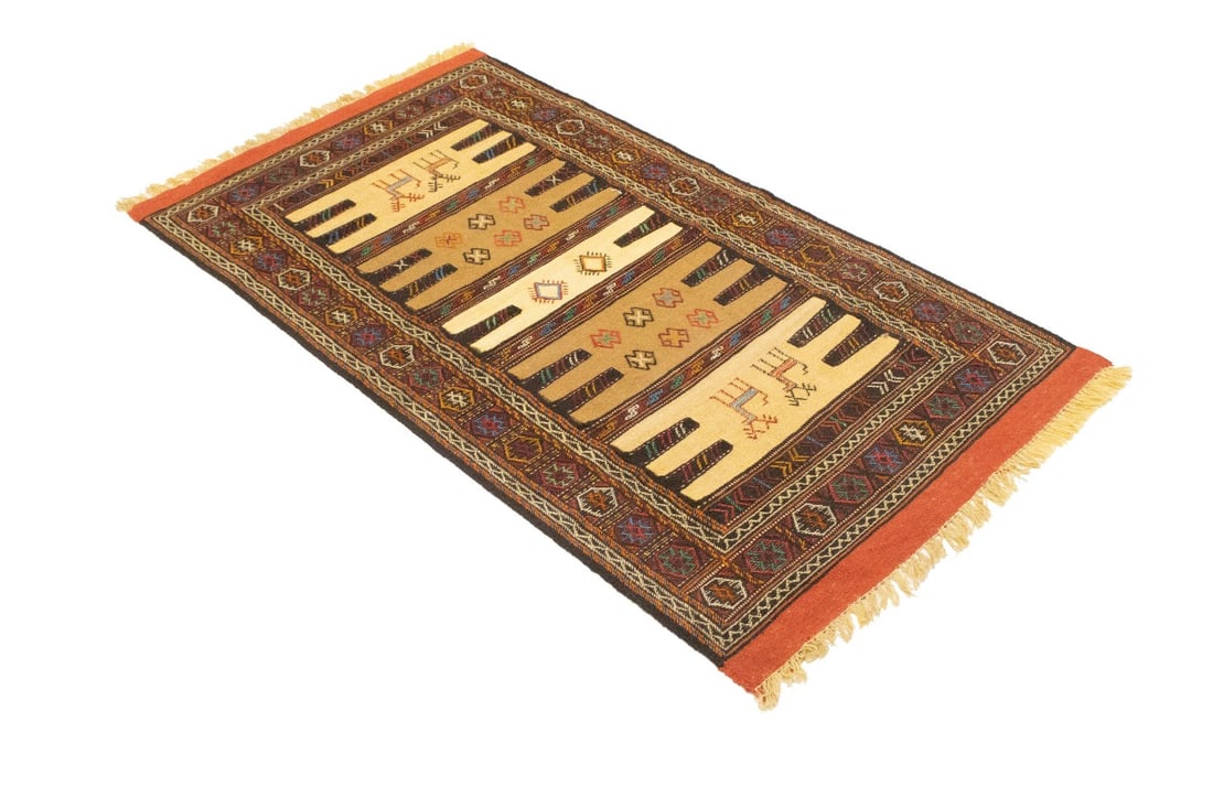 Beige Cream Tribal 3X5'7 Sumak Herati Persian Rug - 6