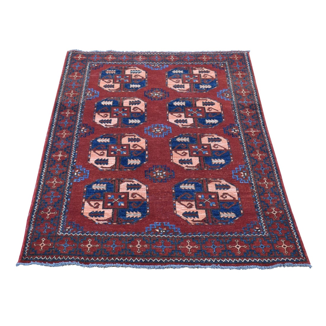 Rust Red, Afghan Ersari, Hand Knotted Pure Wool Oriental Rug: Title: Rust Red, Afghan Ersari, Hand Knotted Pure Wool Oriental Rug Description:This is a truly genuine one-of-a-kind. It has been Knotted for months and months in the centuries-old weaving craftsmans