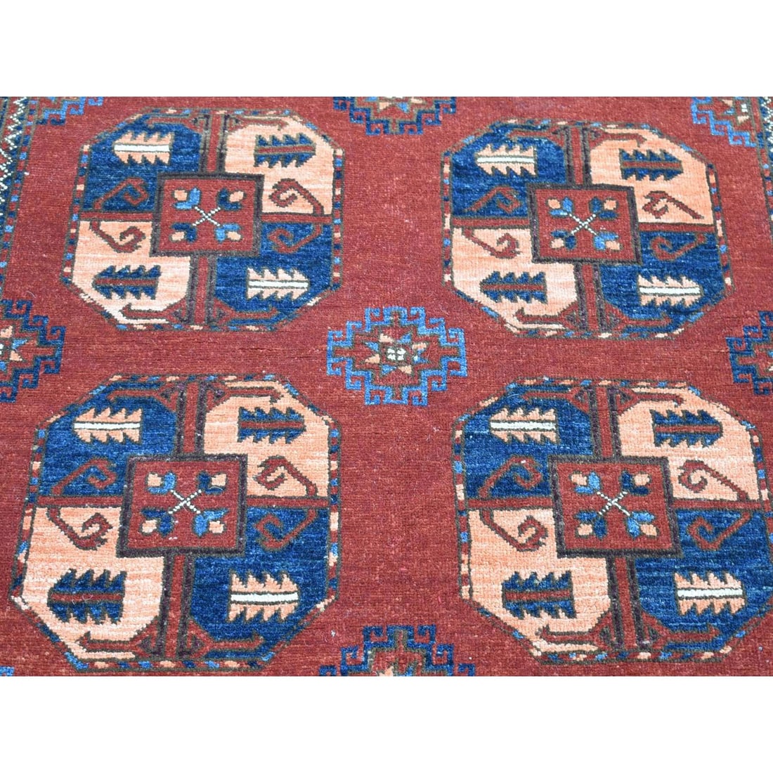 Rust Red, Afghan Ersari, Hand Knotted Pure Wool Oriental Rug - 2