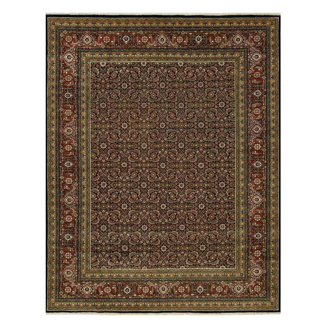 Jade Black Fish Pattern Herati Wool Hand Knotted Oriental Rug: Title: Jade Black Fish Pattern Herati Wool Hand Knotted Oriental Rug Description:This is a truly genuine one-of-a-kind. It has been Knotted for months and months in the centuries-old weaving craftsman