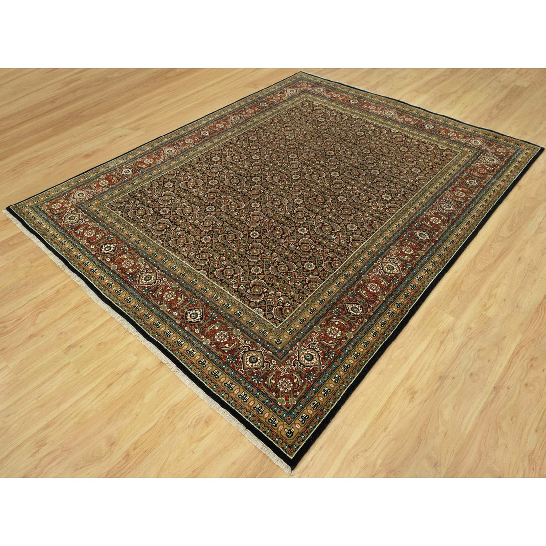 Jade Black Fish Pattern Herati Wool Hand Knotted Oriental Rug - 3