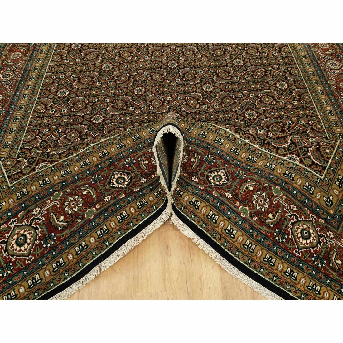 Jade Black Fish Pattern Herati Wool Hand Knotted Oriental Rug - 5