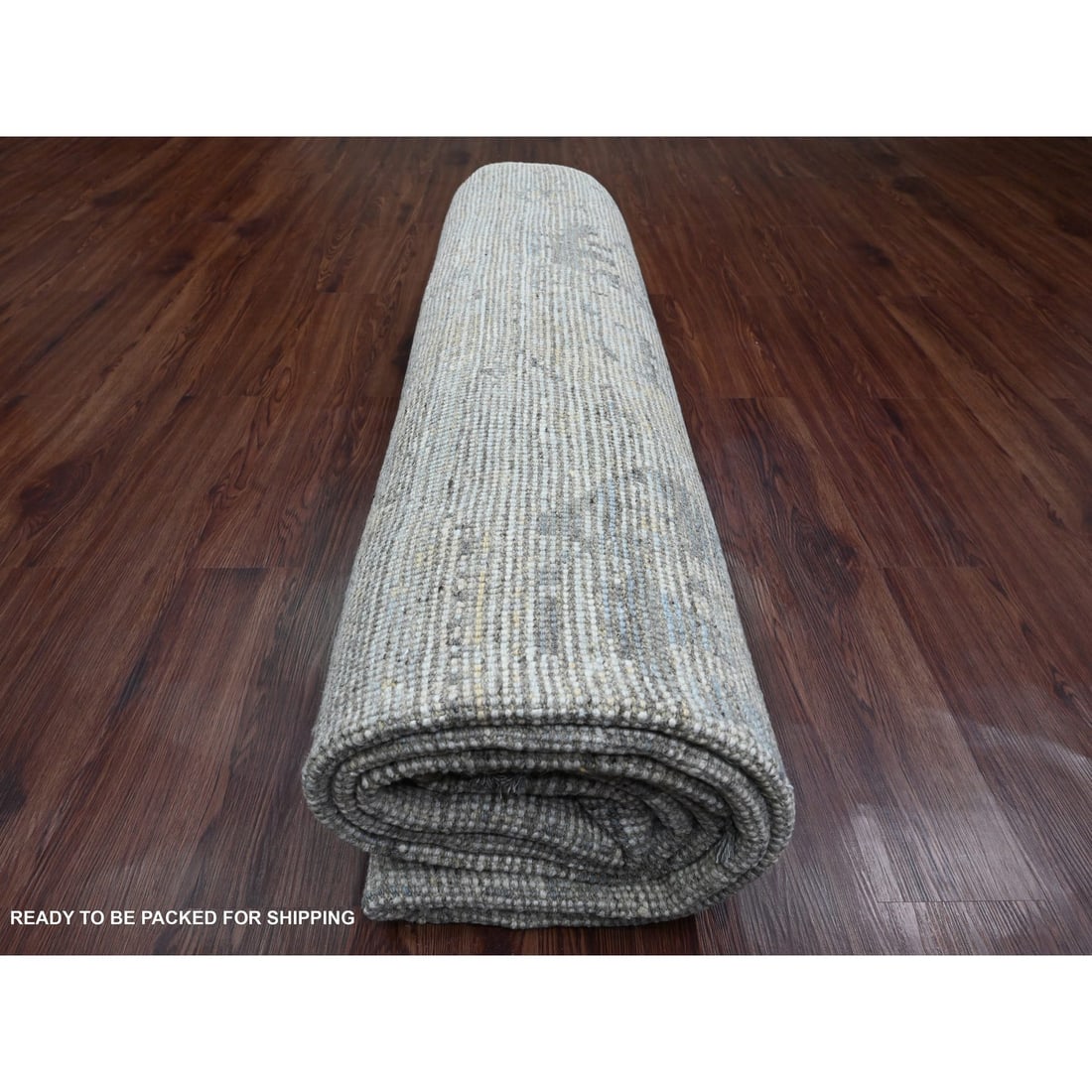Gray Moroccan Weave Erased Elephant Feet Design Hand Knotted Wool Rug - 9