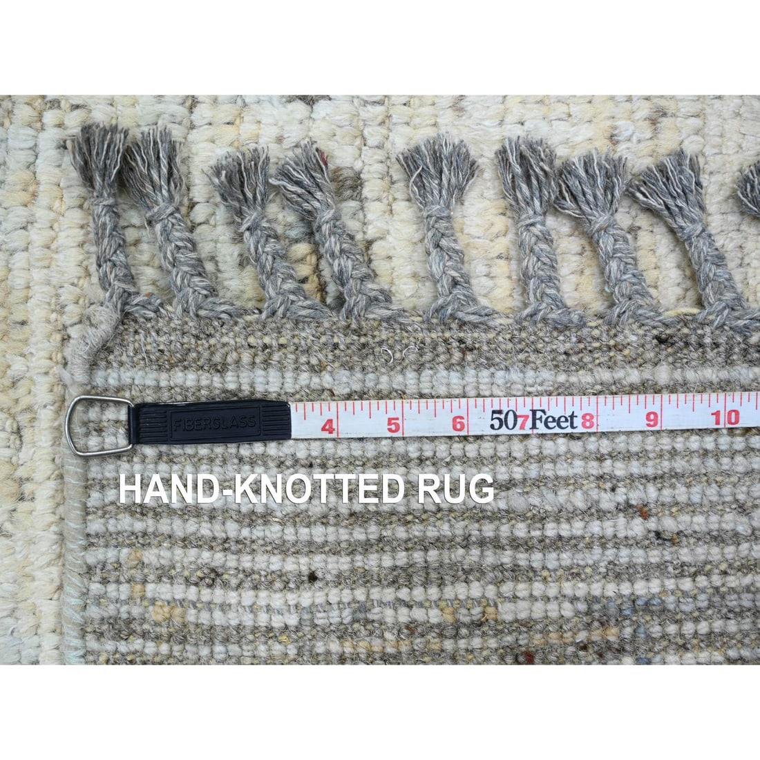 Gray Moroccan Weave Erased Elephant Feet Design Hand Knotted Wool Rug - 11