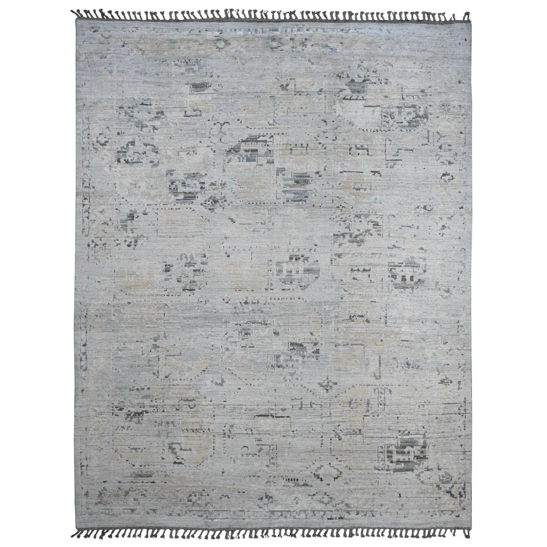Gray Moroccan Weave Erased Elephant Feet Design Hand Knotted Wool Rug: Title: Gray Moroccan Weave Erased Elephant Feet Design Hand Knotted Wool Rug Description:This is a truly genuine one-of-a-kind. It has been Knotted for months and months in the centuries-old weaving
