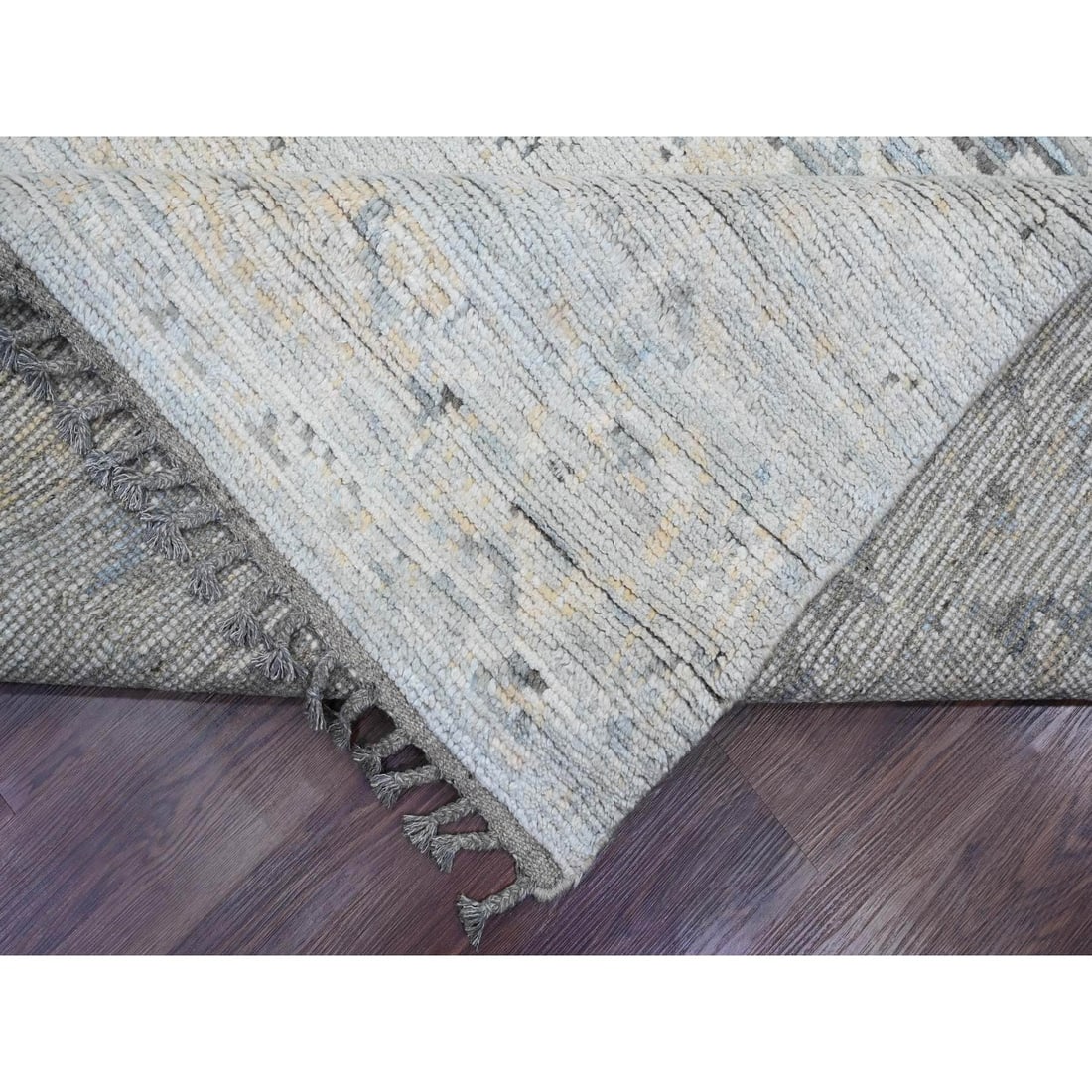 Gray Moroccan Weave Erased Elephant Feet Design Hand Knotted Wool Rug - 6