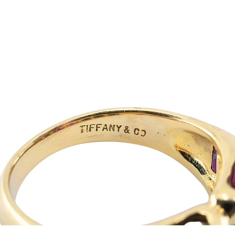 Tiffany & Co. 18k Gold Ruby Baguette Curved Band Ring, Size 5.5 - 10