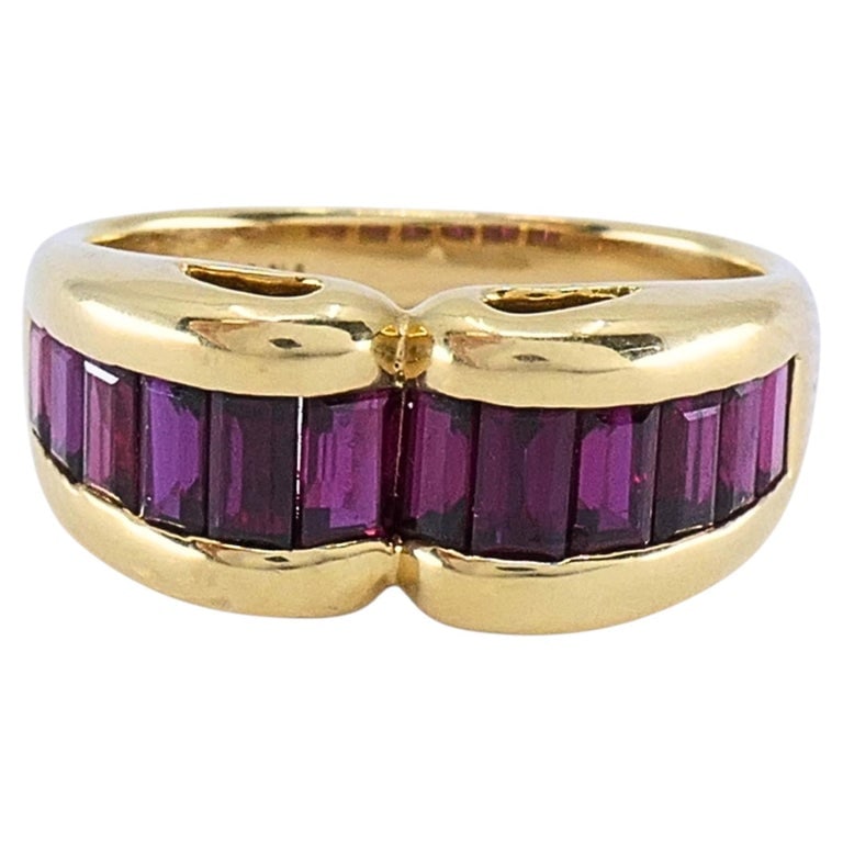 Tiffany & Co. 18k Gold Ruby Baguette Curved Band Ring, Size 5.5 - 5