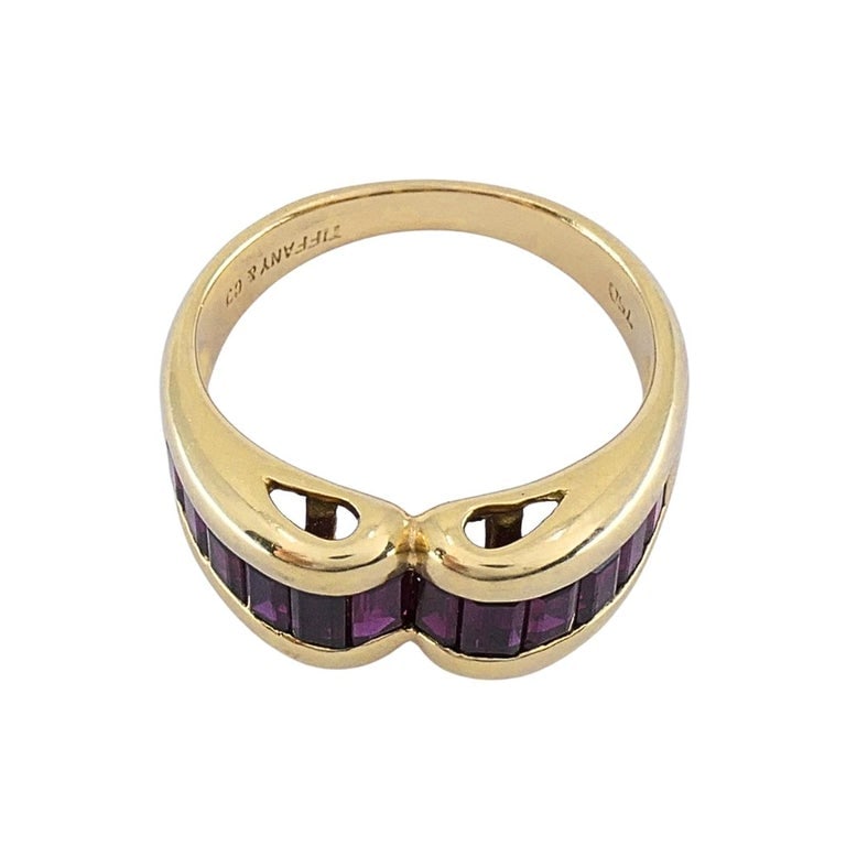 Tiffany & Co. 18k Gold Ruby Baguette Curved Band Ring, Size 5.5 - 6