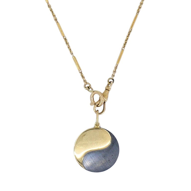 Giolaroh 18k Gold Hematite Yin Yang Pendant 14k Gold Watch Chain Necklace - 3