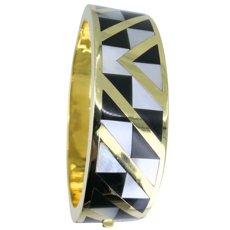 Angela Cummings Tiffany & Co. 1986 18k Gold Onyx Mother of Pearl Inlay Bracelet - 11