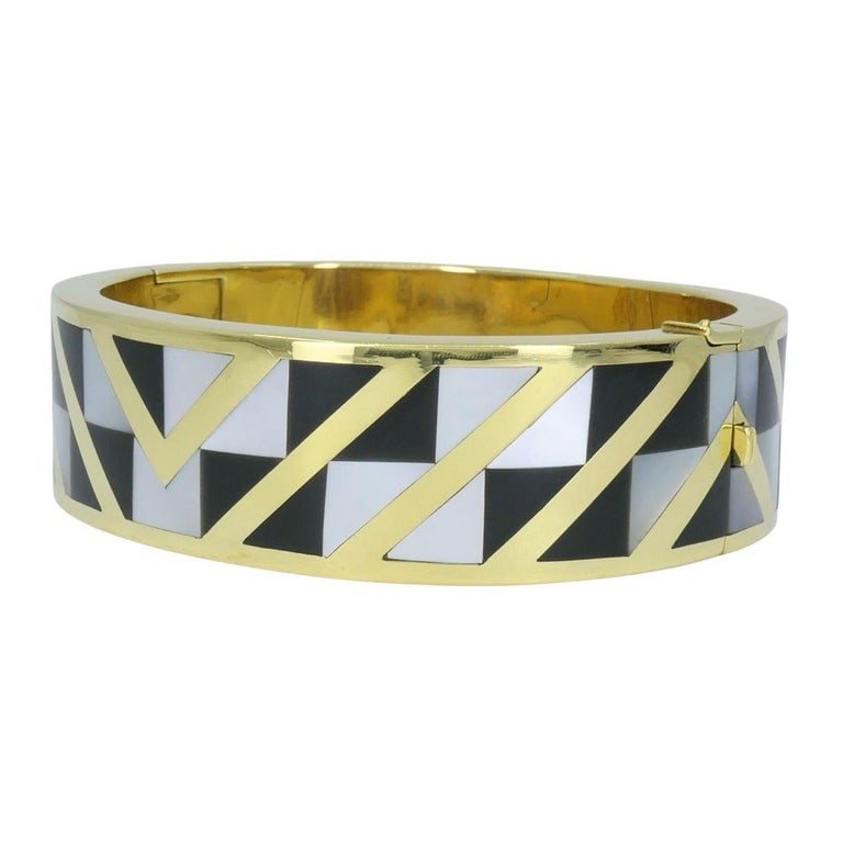Angela Cummings Tiffany & Co. 1986 18k Gold Onyx Mother of Pearl Inlay Bracelet - 12