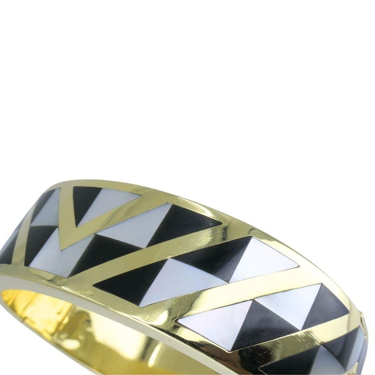 Angela Cummings Tiffany & Co. 1986 18k Gold Onyx Mother of Pearl Inlay Bracelet - 9