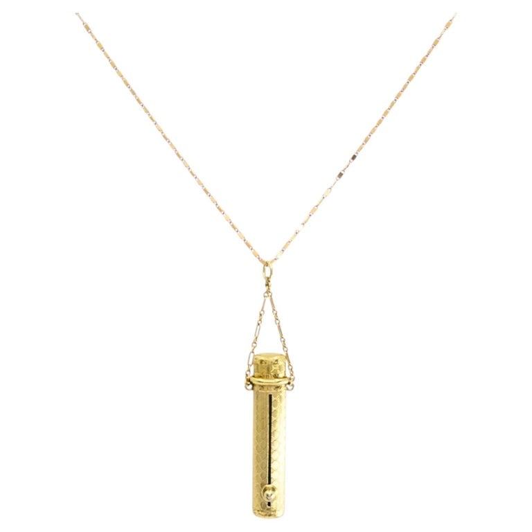 Vintage 14k Gold Lipstick Case Pendant Necklace on 14k Gold Chain (1 of 8)