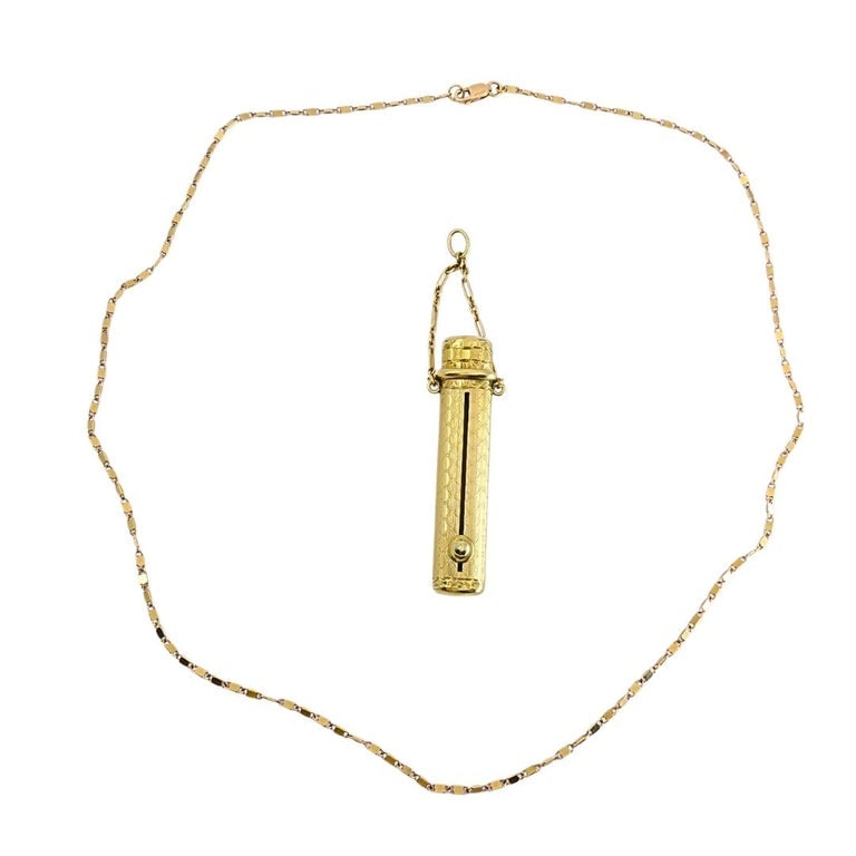 Vintage 14k Gold Lipstick Case Pendant Necklace on 14k Gold Chain - 6