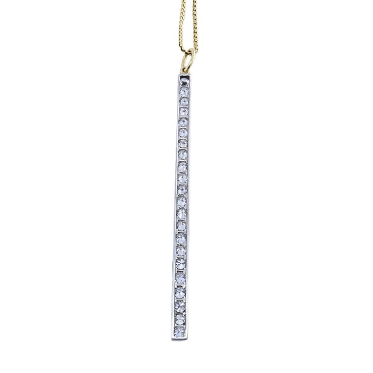 Platinum Diamond Bar Pendant 18k Gold Chain Necklace - 6
