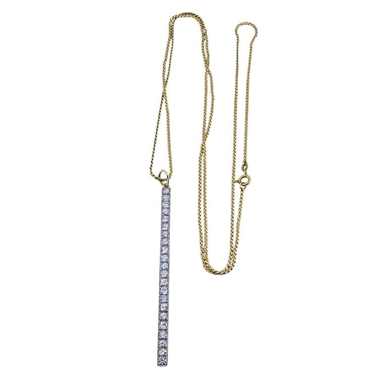 Platinum Diamond Bar Pendant 18k Gold Chain Necklace - 7