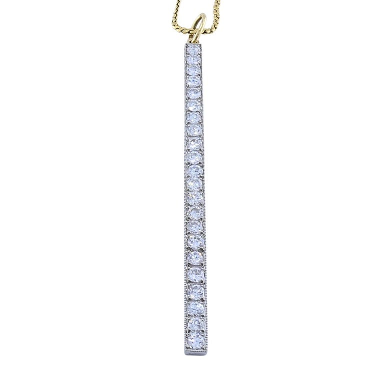 Platinum Diamond Bar Pendant 18k Gold Chain Necklace - 9