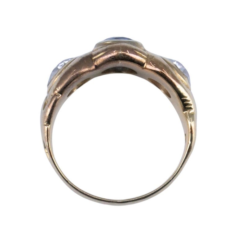 Antique 14k Gold Sapphire Old European Cut Diamond Three Stone Ring - 10