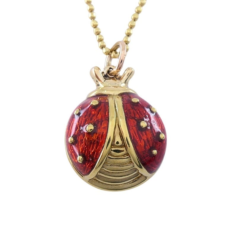 18k Gold Enamel Ladybug Pendant 14k Gold Chain Necklace - 3