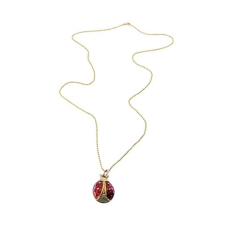 18k Gold Enamel Ladybug Pendant 14k Gold Chain Necklace - 7
