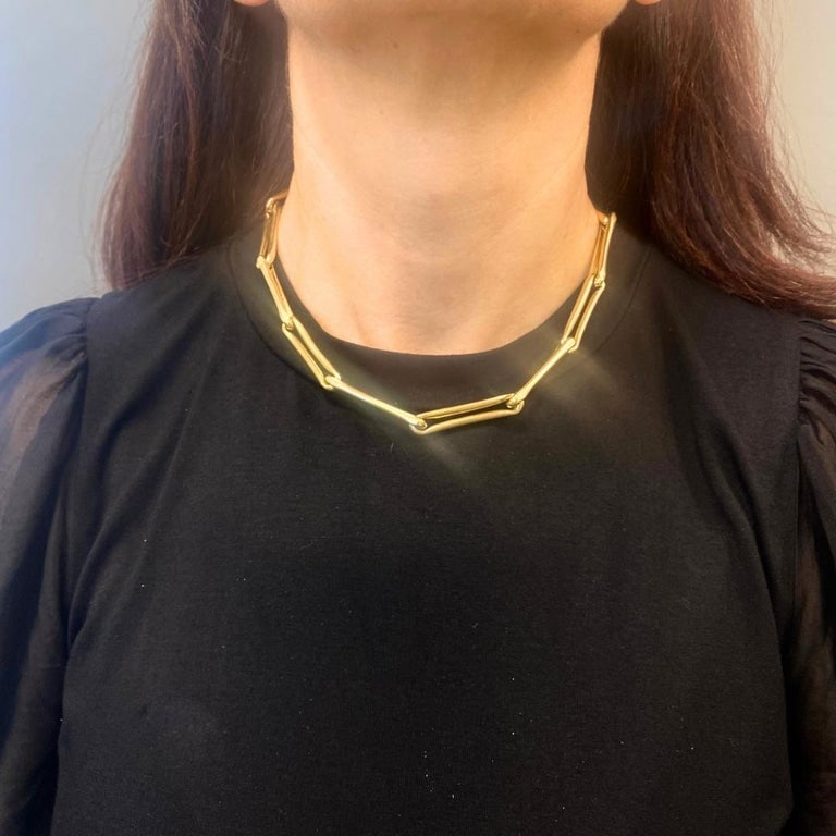14k Gold Italian Elongated Bar Link Chain Necklace - 2