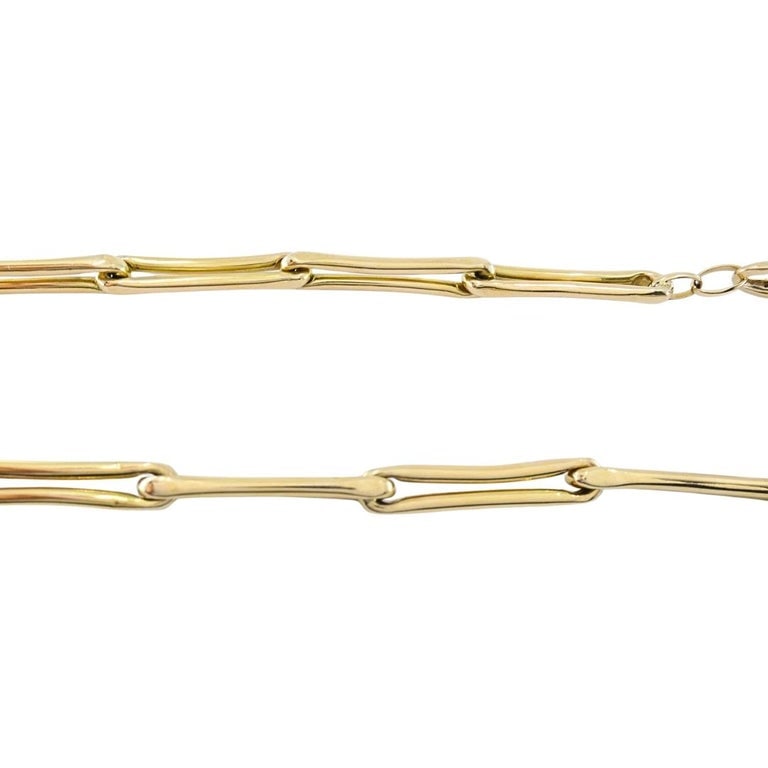 14k Gold Italian Elongated Bar Link Chain Necklace - 4