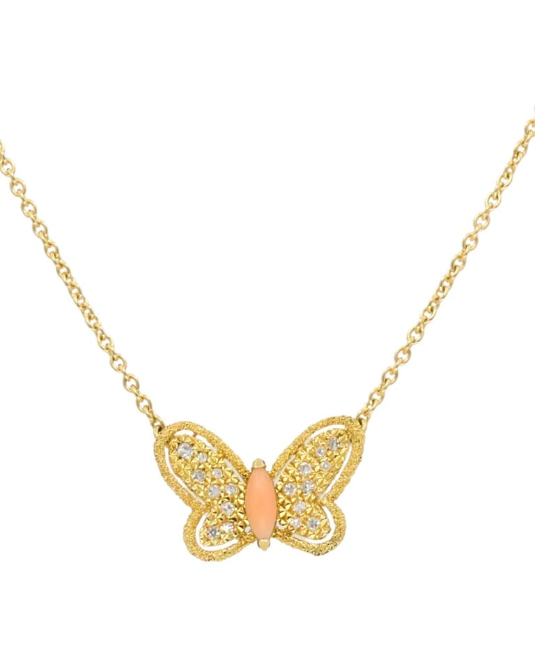 Van Cleef & Arpels Butterfly Necklace Diamond Coral 18k Gold - 2
